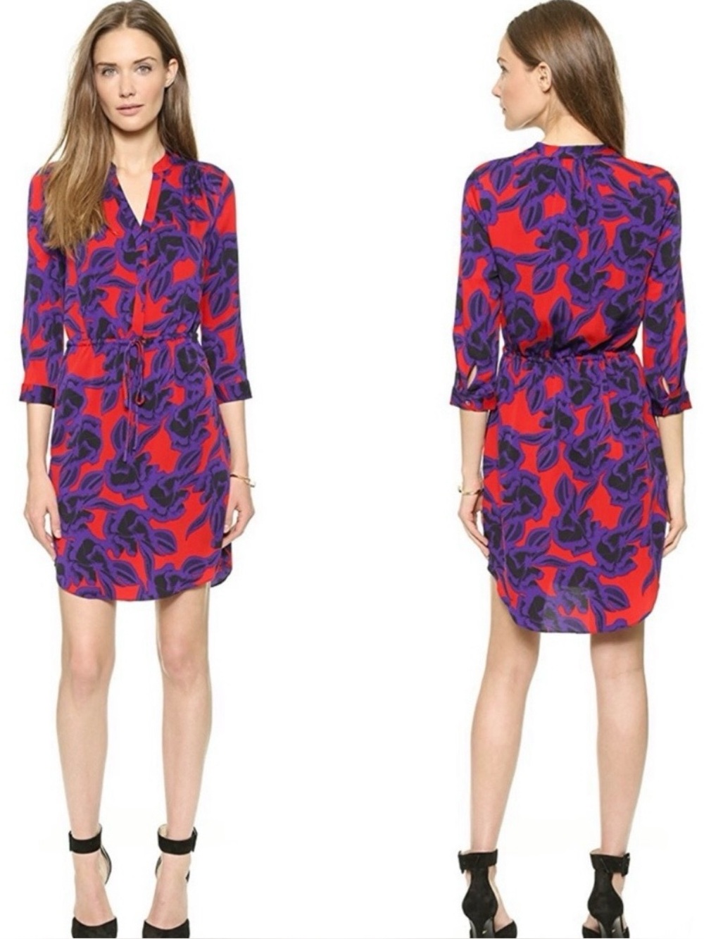 Diane von Furstenberg Freya Poppy Floral Silk Shirt Dress 15